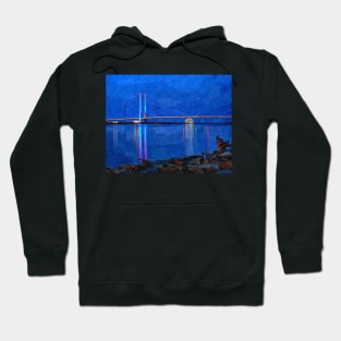 Indian River Inlet Bridge Painterly Full Moon Hoodie